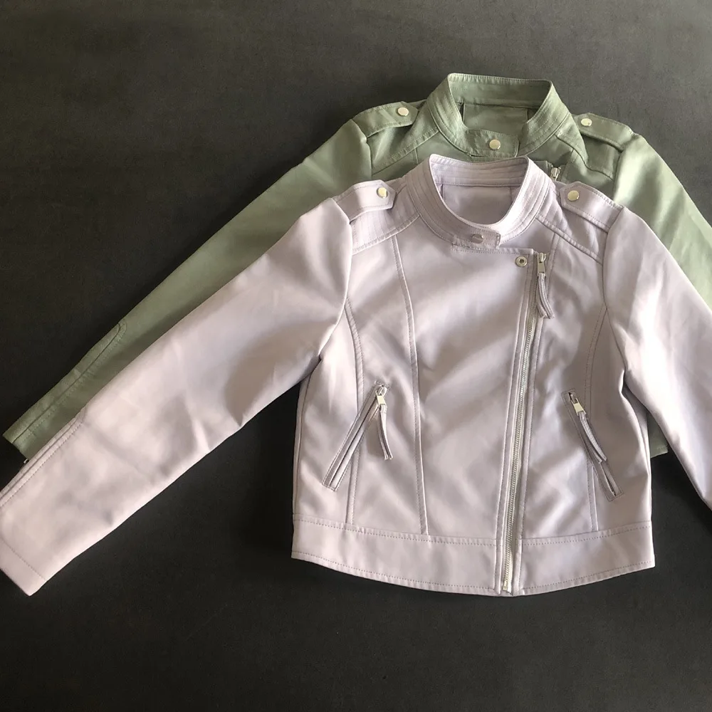 Spring and autumn short stand-up collar simple epaulettes women PU leather jacket slim small leather motorcycle coat