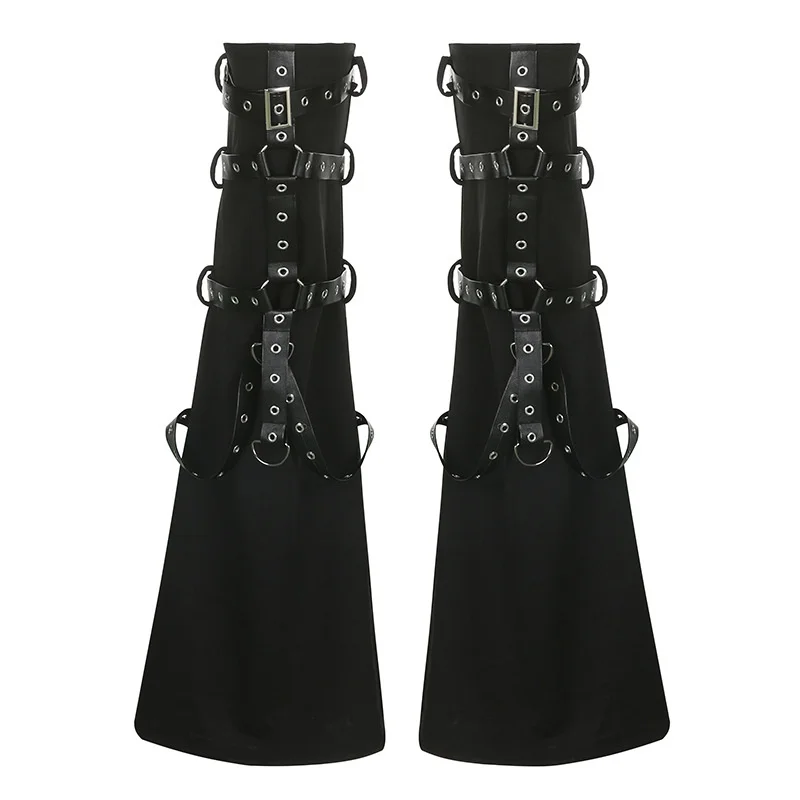 New Fashion Women Dark Punk Socks Gothic Style Elegant Chic Solid Color Buckle Patchwork Slim Ladies Long Socks For Autumn
