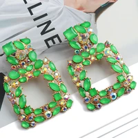 metal hollow inlay colorful crystal statement earrings boho luxury design square vintage pendant jewelry accessories for women