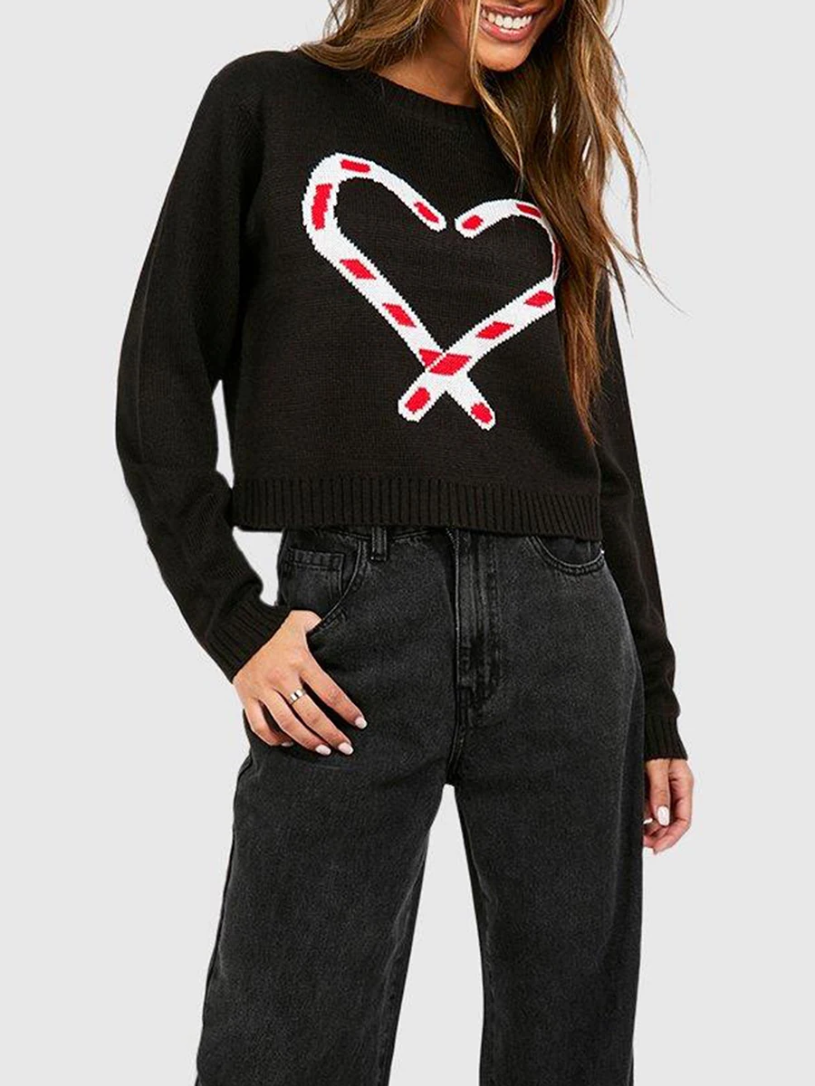 Новые модные женские рождественские свитера с длинным рукавом и круглым вырезом