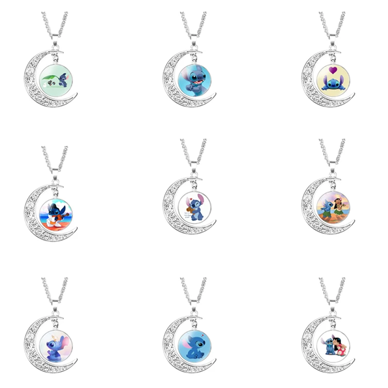 

New Disney Cartoon Lilo & Stitch Time Gem Necklace Stitch Angel Pendant Anime Peripheral Girl Jewelry Accessories Birthday Gift