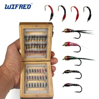 wifreo 48pcsbox trout fly fishing assorted flies kit midge nymph brass bead head wet flies ice fishing fly lure bait size 14