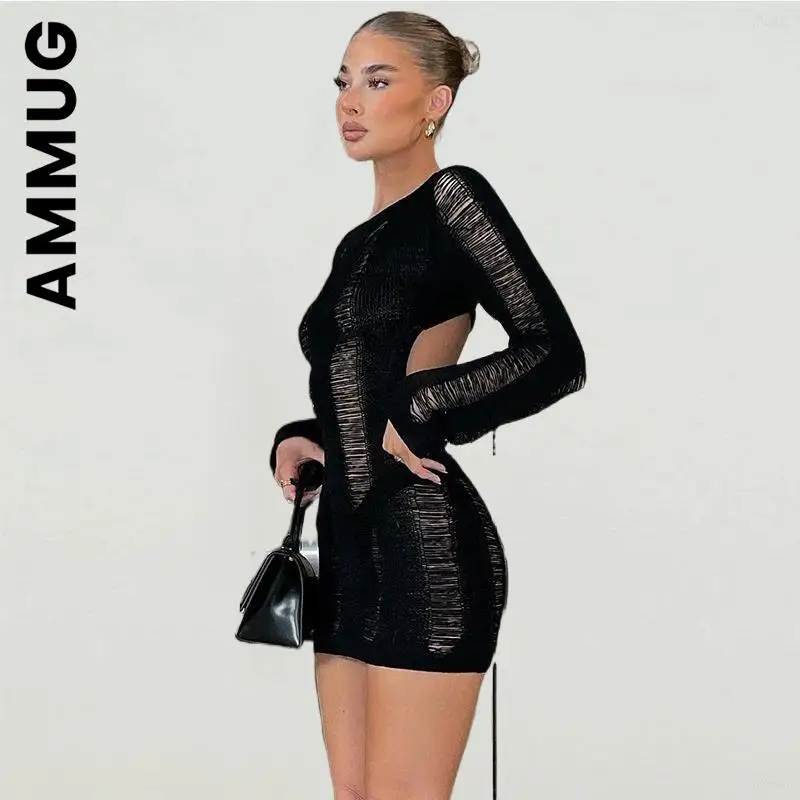 Модное мини-платье Ammug сексуальное женское платье с длинным рукавом дешевый