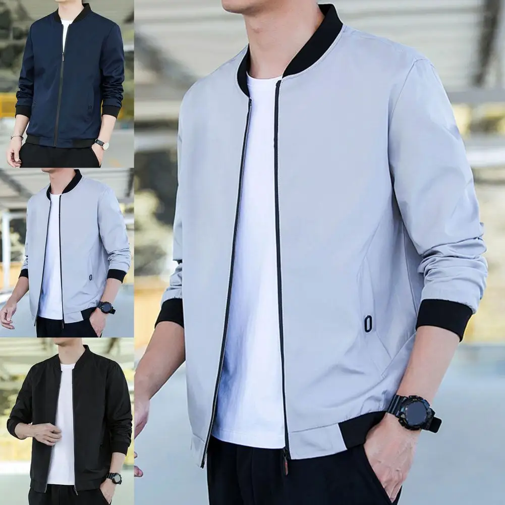 

Great Spring Jacket Breathable Zipper Fly Elastic Cuff Leisure Spring Coat