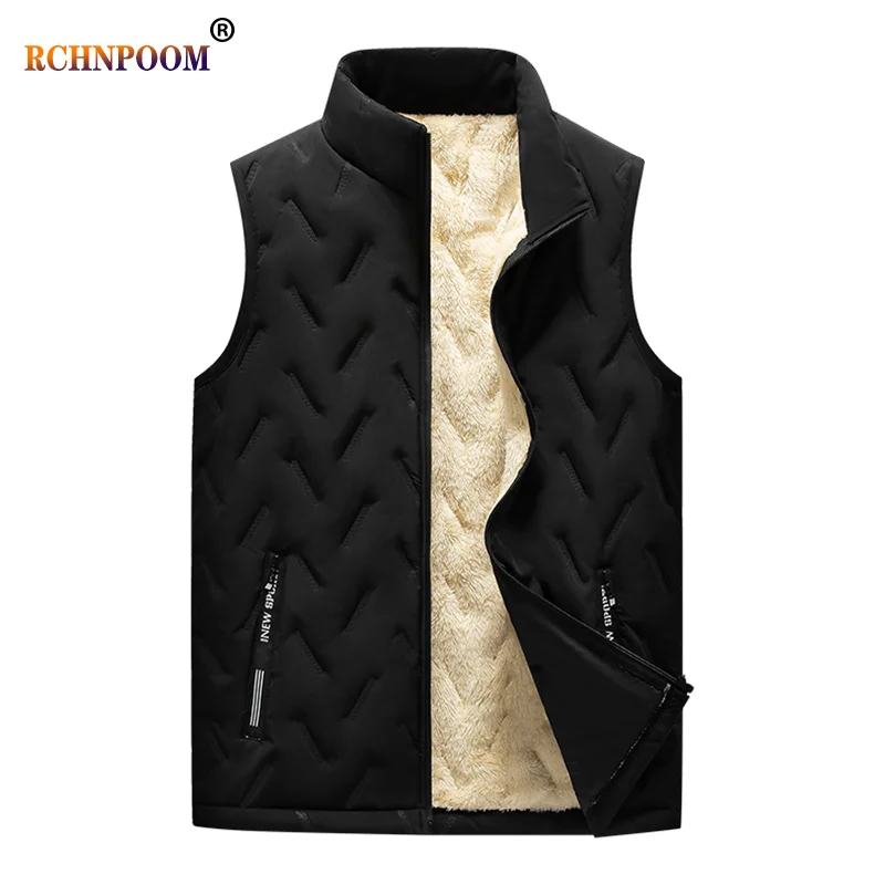 

Men Lambswool Thicken Sleeveless Vest Jackets Men Winter Watertight Warm Casual Coats Spring Stand Collar Windproof Vest Jacket