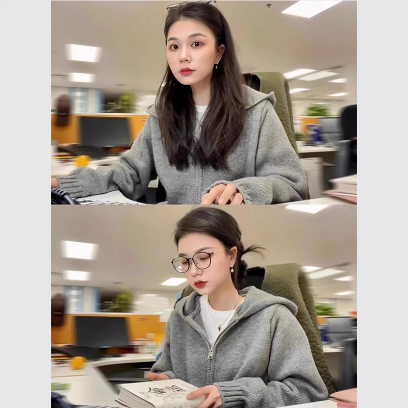 Серый свитер с двойной молнией кардиган верхняя одежда женский весенне-осенний