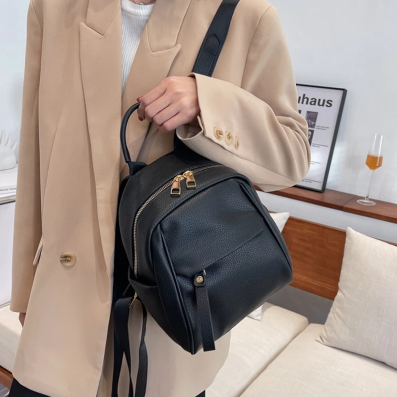 

High Quality Waterproof Solid Color Leather Women Backpack College Style Travel Rucksack School Bags For Teenage Girl Boys New