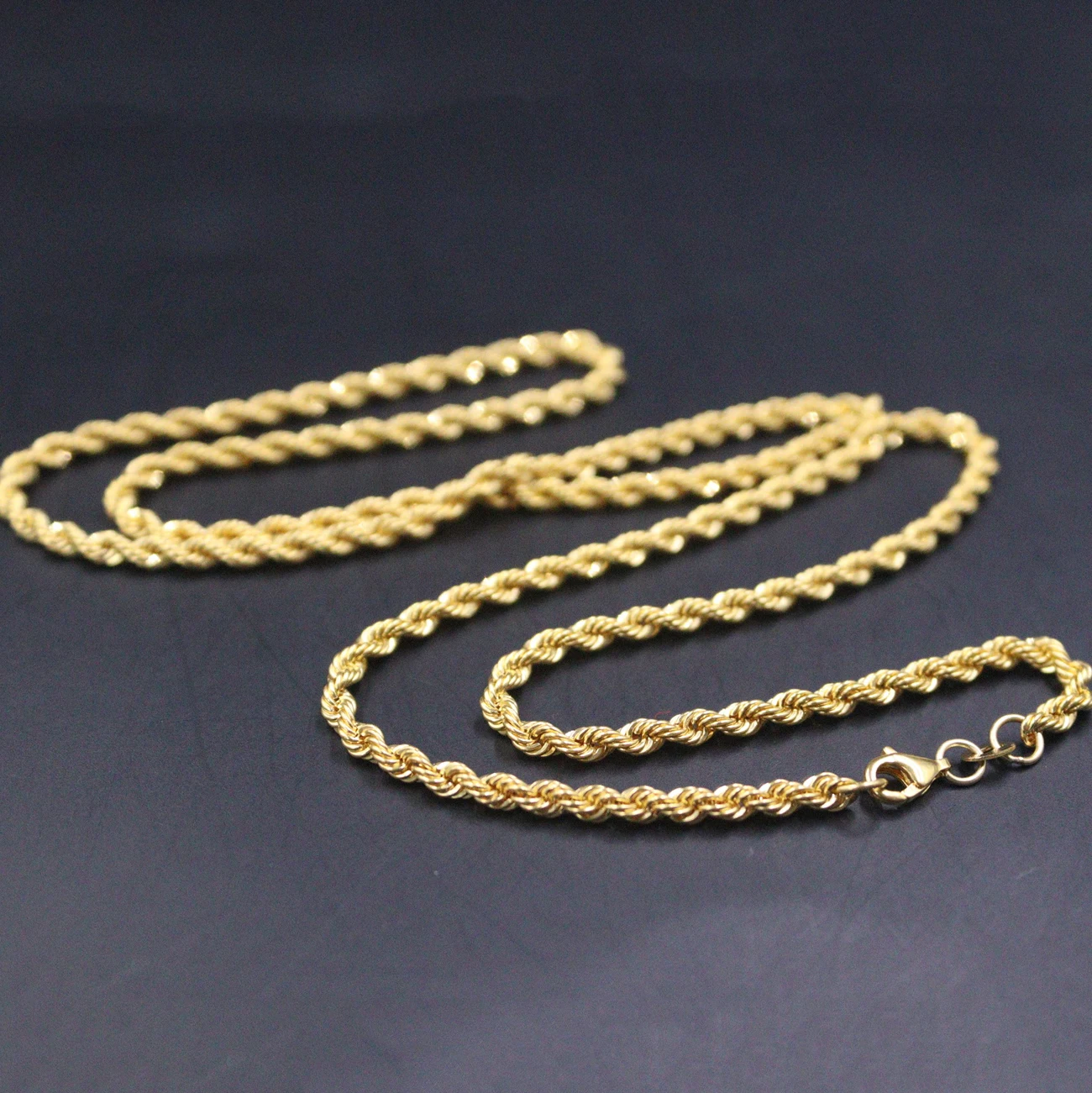 

Real 18K Yellow Gold Chain For Women 3mm Rope Link Necklace 60cm/24inch Stamp Au750 7-7.3g