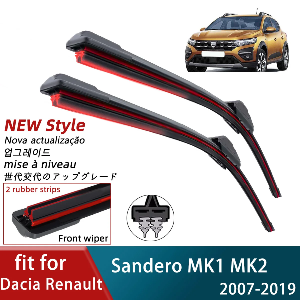

Двойной резиновый автомобильный дворник для Dacia Renault Sandero MK1 MK2, передние дворники, щетки, резак, автомобильные аксессуары, ветровое стекло