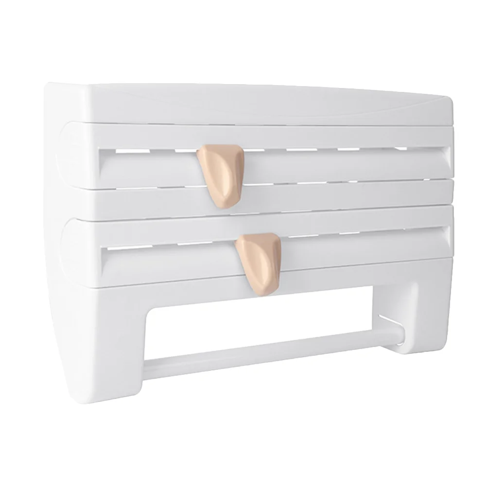 

Cabinet Storage Shelf Rack Plastic Wrap Multi-function Kitchen Wall Foil Dispenser Cling Film Holder Cutting Frame White Abs