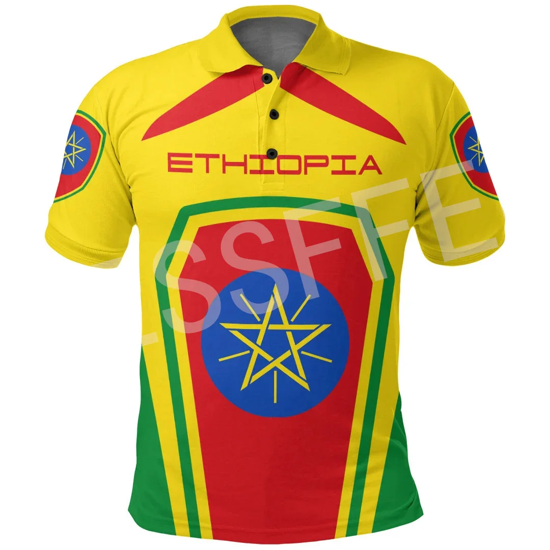 

Africa Country Flag Lion Ethiopia Church Reggae Tribel 3DPrint Summer Casual Polo Shirts Men/Women Short Sleeves Streetwear X7