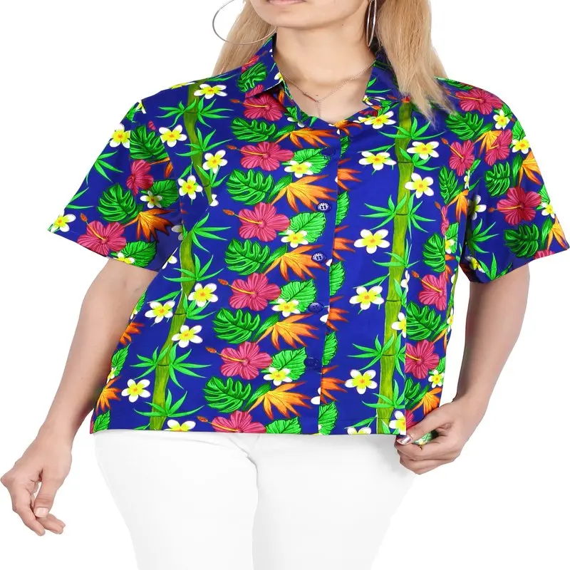 

Women`s Beach Hawaiian Shirt Tank Tunic Blouse Tops Cover Up L Blue_X93