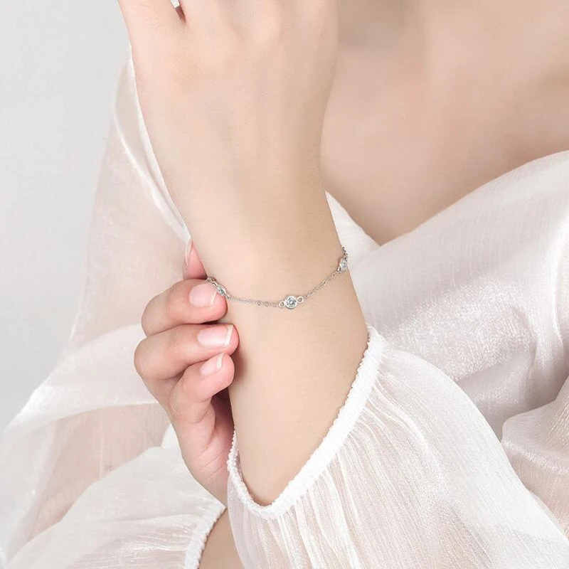 Женский Круглый браслет из серебра 2 4 пробы с муассанитом мм