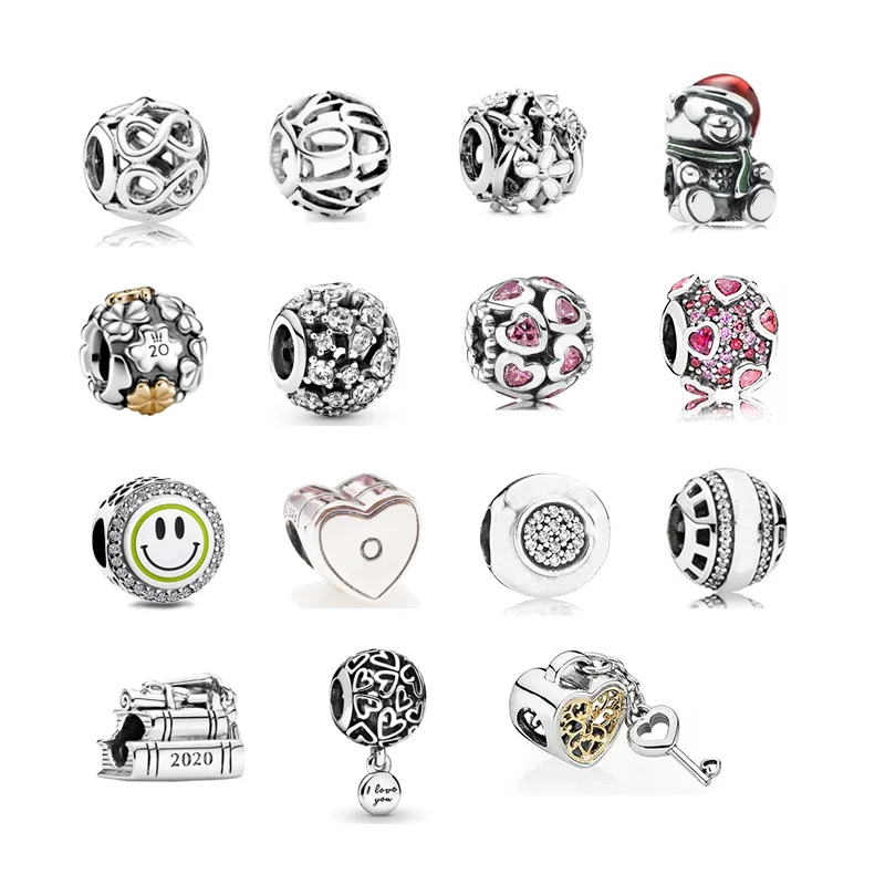 

Classic S925 Silver Glamour Women's Beaded Accessory Ornament Smiley Key Christmas Bear Flower Ladybug Fashion Gift Angel