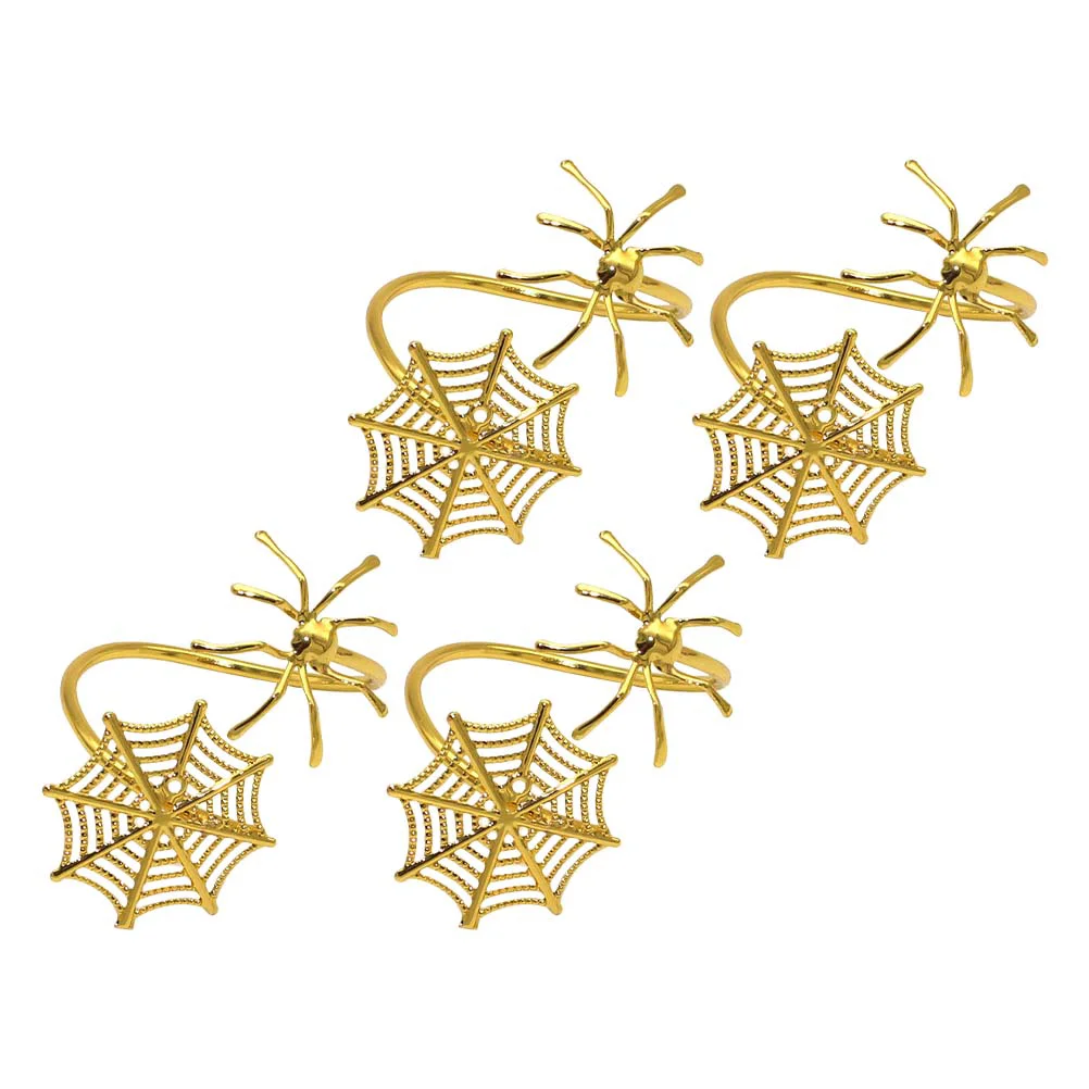

4 Pcs Spider Web Napkin Alloy Circle Metal Banquet Halloween Decor Rings