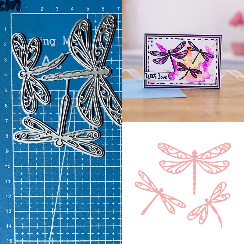 

Lucky Goddess Metal Cutting Dies 3pc Dragonfly Diy Scrapbooking Photo Album Decorative Embossing Paper Card Crafts