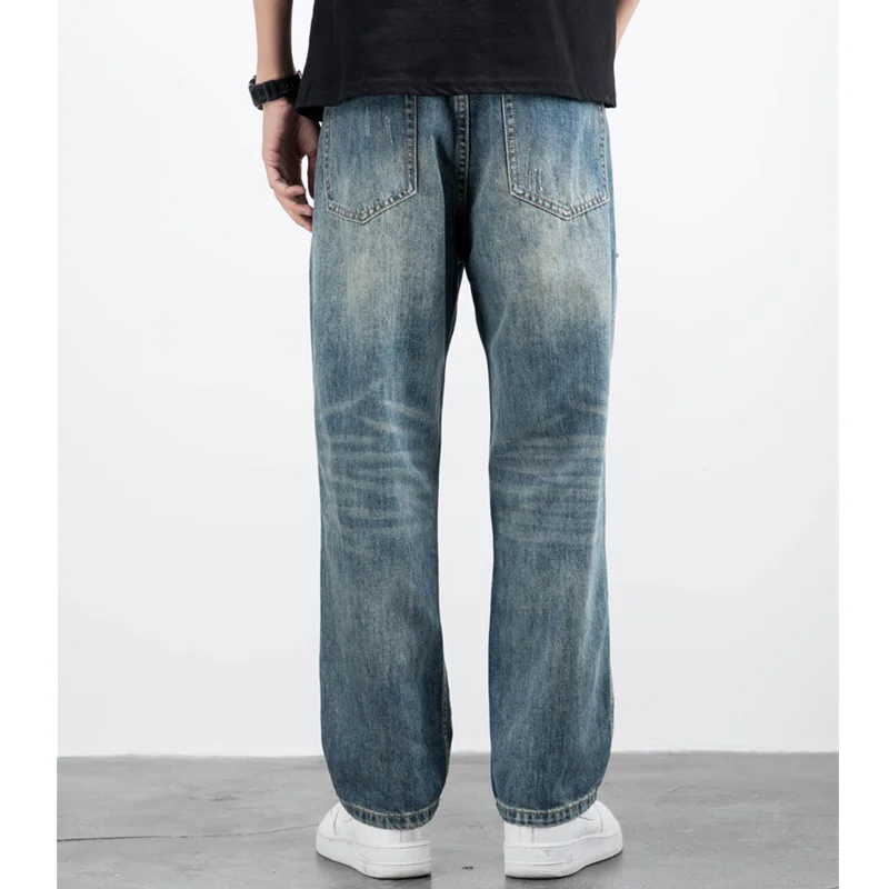 Men Clothing New Pattern Recreational Vintage Broad Leg Blue Ripped Jeans Straight Cylinder Large Loose Cargo Pants Autumn Women