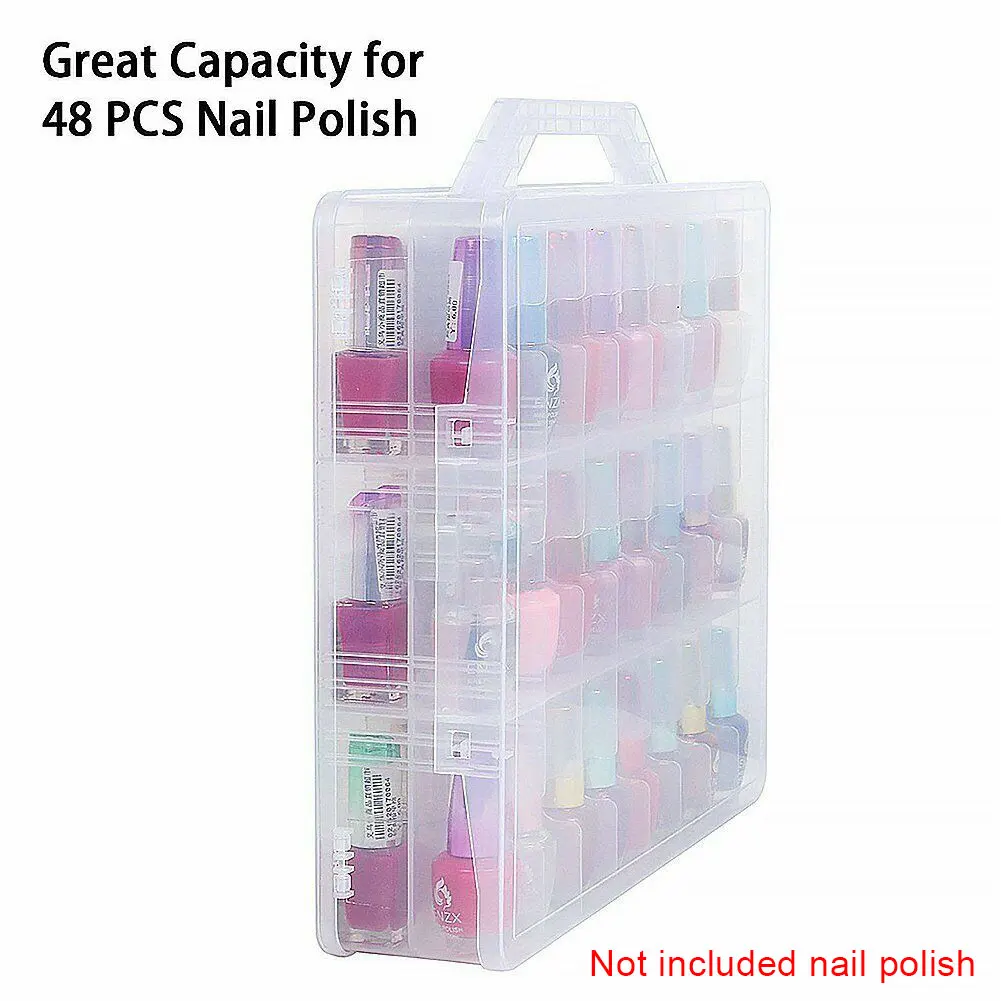 

Holder Divider Plastic Adjustable Space Portable Nail Polish Organizer Gel Clear Compact Storage Case 48 Bottles Double Side
