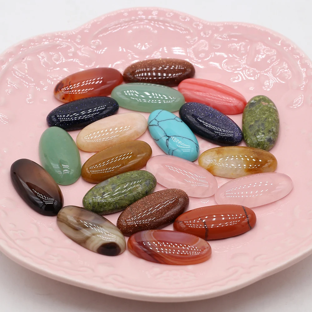 

New 10pcs/lot Cabochon Natural Stone Bead Oval Shape Natural Agates Loose Beaded for Women DIY Jewerly Necklace Bracelet 15x30mm