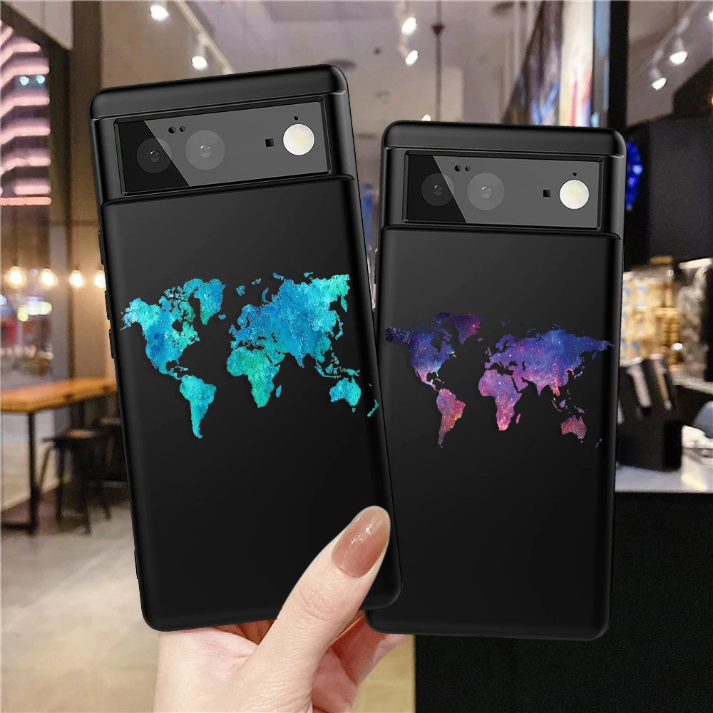 

World Map Black Phone Case For Google Pixel 7a 7 Pro Cases For Pixel 7 6 6Pro 6a 5 5a 5G 4XL 4 3XL 3a XL 4a Soft TPU Cover Capa