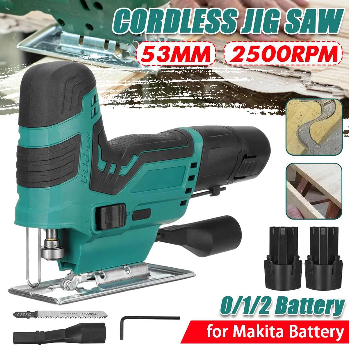 

Wolike 53 мм 2500 об/мин бесщеточная Лобзиковая пила Беспроводная 12 В электрическая Лобзиковая пила перезаряжаемая Регулируемая деревообрабатыв...