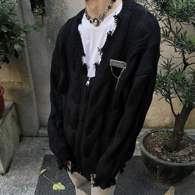 Американские потертые края High Street металлические контрастные цвета кардиганы с