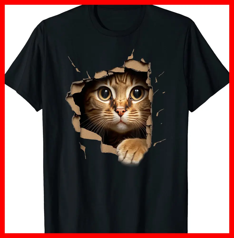 

Cute Kitten Looks From Torn Fabric - Cats T-Shirt