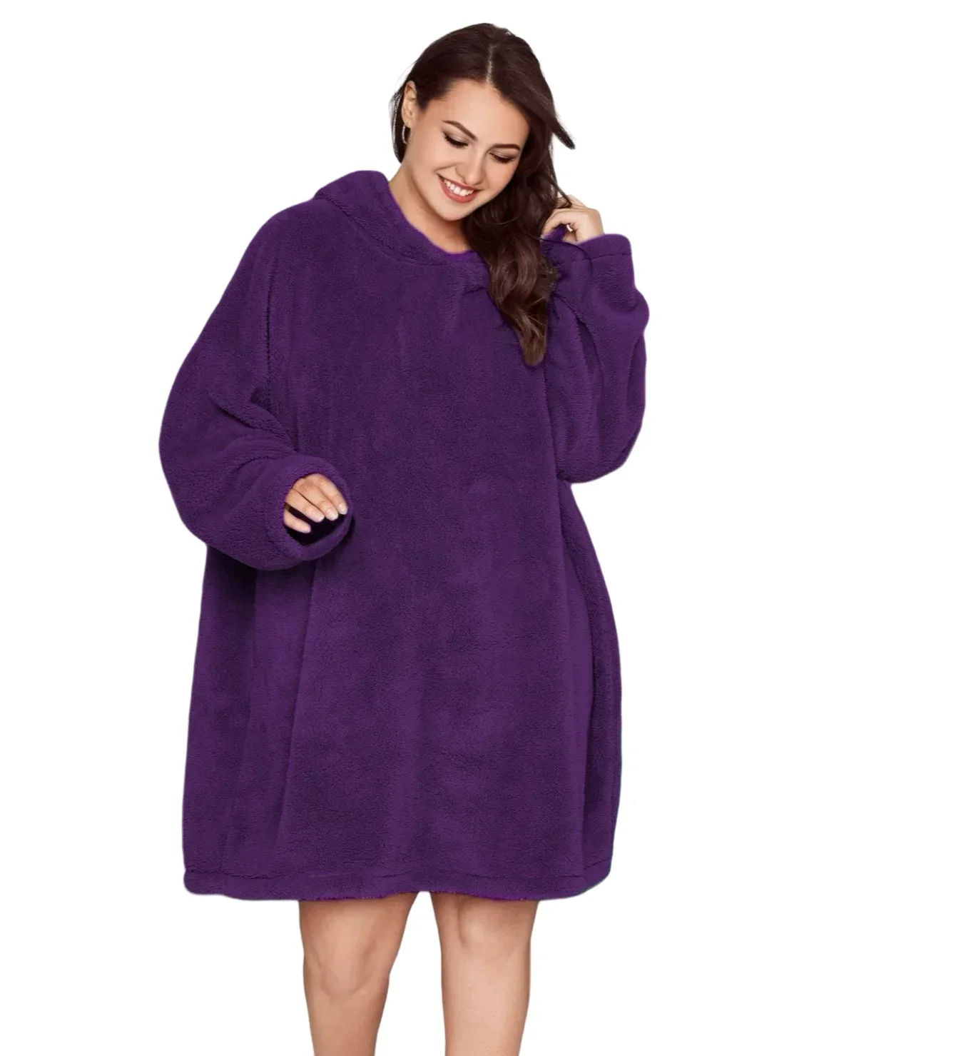 Womens Oversized Wearable Blanket Hoodie Soft And Cozy Sherpa Pullover Nightgowns As Gift For Adult Plus Size