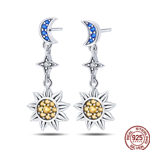 Новые серьги Star Moon из стерлингового серебра 925 пробы со звездой и солнцем, классический дизайн, подходящие для вечеринки, изысканные ювелирные изделия, подарок