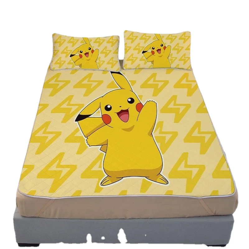 

Pokémon Pikachu Cute Ice Silk Mat Latex Mat Three-piece Set Ice Personality Trend Pattern Machine Washable Mattress