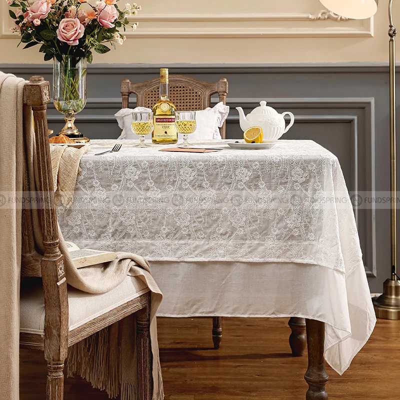 

Seligeman Tablecloth Lace White Desk Clothes Cotton Fabrics Table Cover
