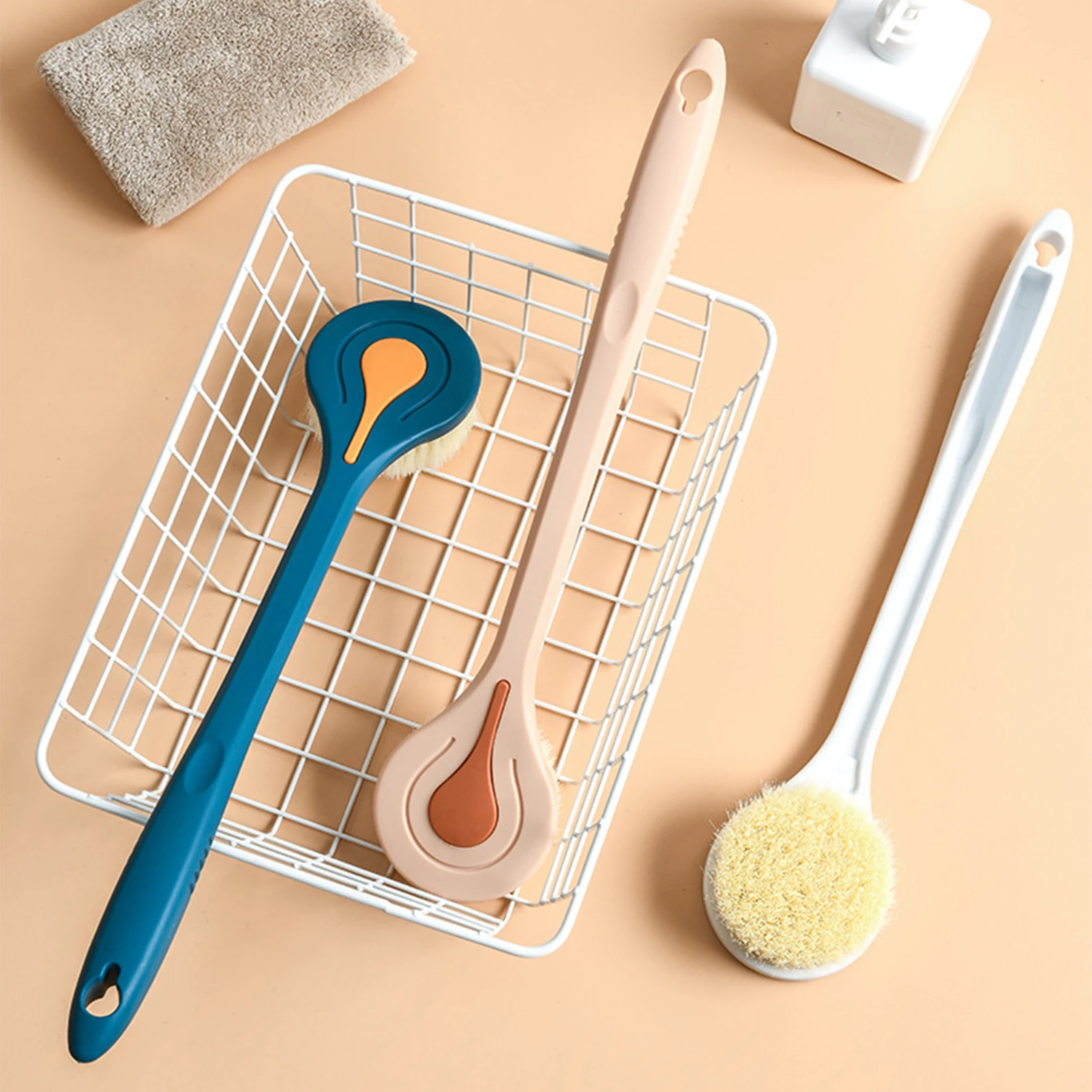 

Reusable Soft Shower Brush with Long Handle Exfoliating Massage Scrubber Durable Shower Accessories Bath Brush XHC88