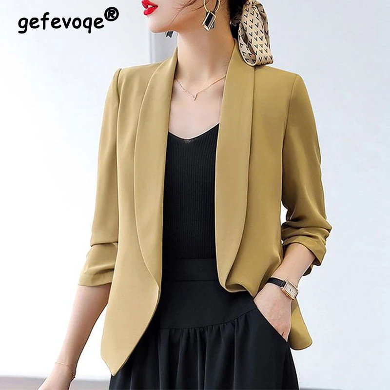 Korean Fashion Simple Office Lady Business Casual Blazers for Women 2023 Spring Elegant Chic Solid Female Suits Outwear Coats