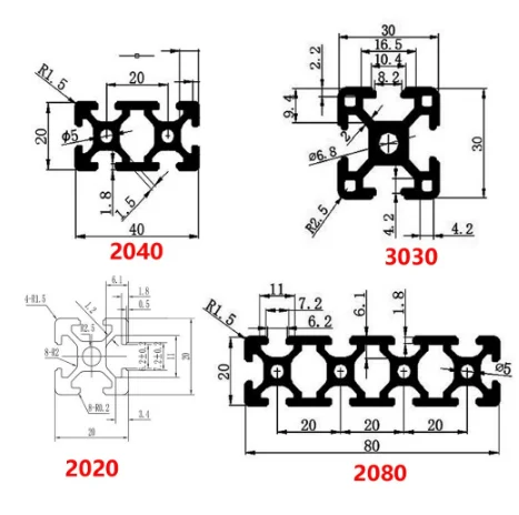 Алюминиевый профиль 2020 2040 3030 2080 100 200 300 350 400 450 500 мм линейная рельсовая экструзия