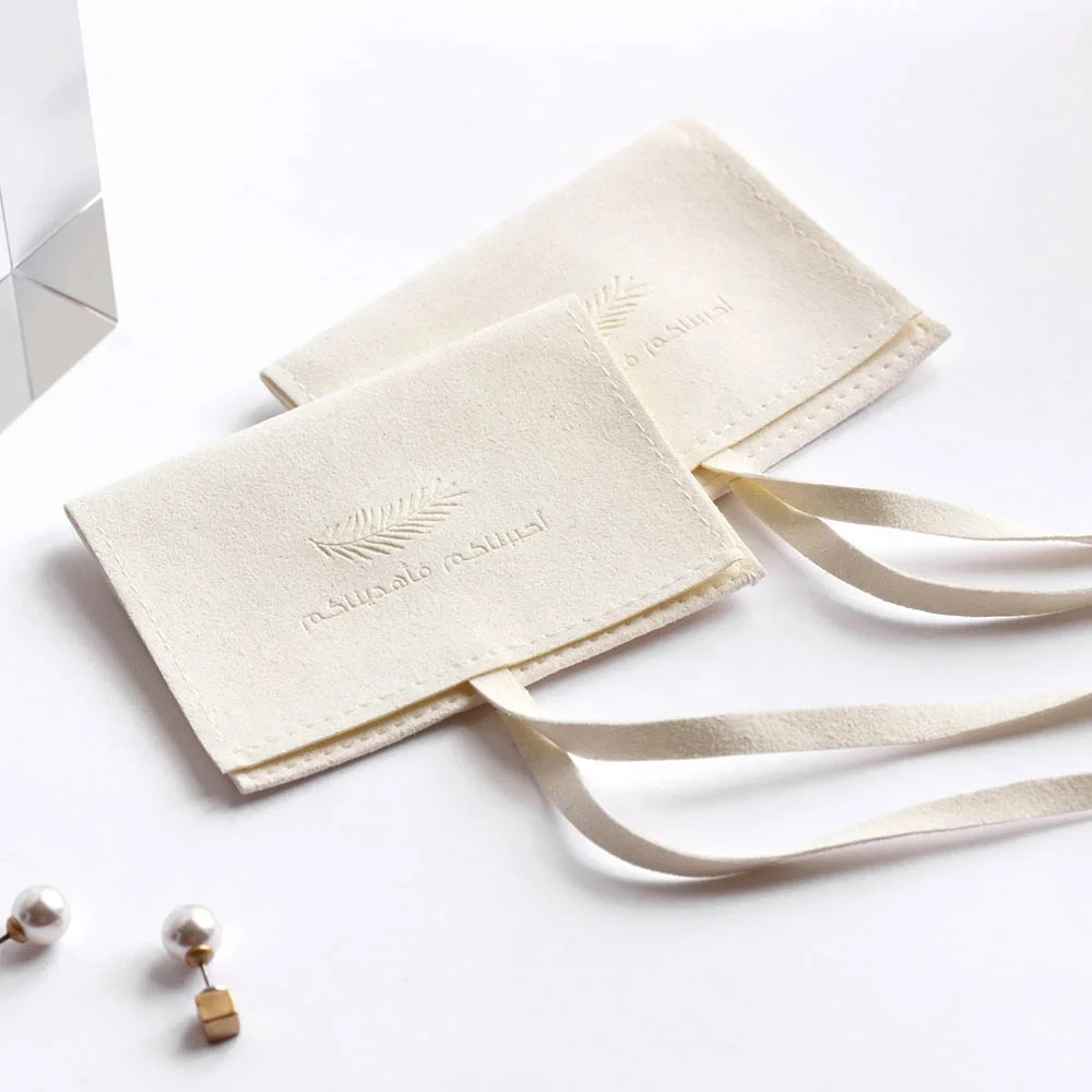 50PCS 3 x 4 inch Beige Embossed Envelope Microfiber Jewelry Pouch Drawstring Bags