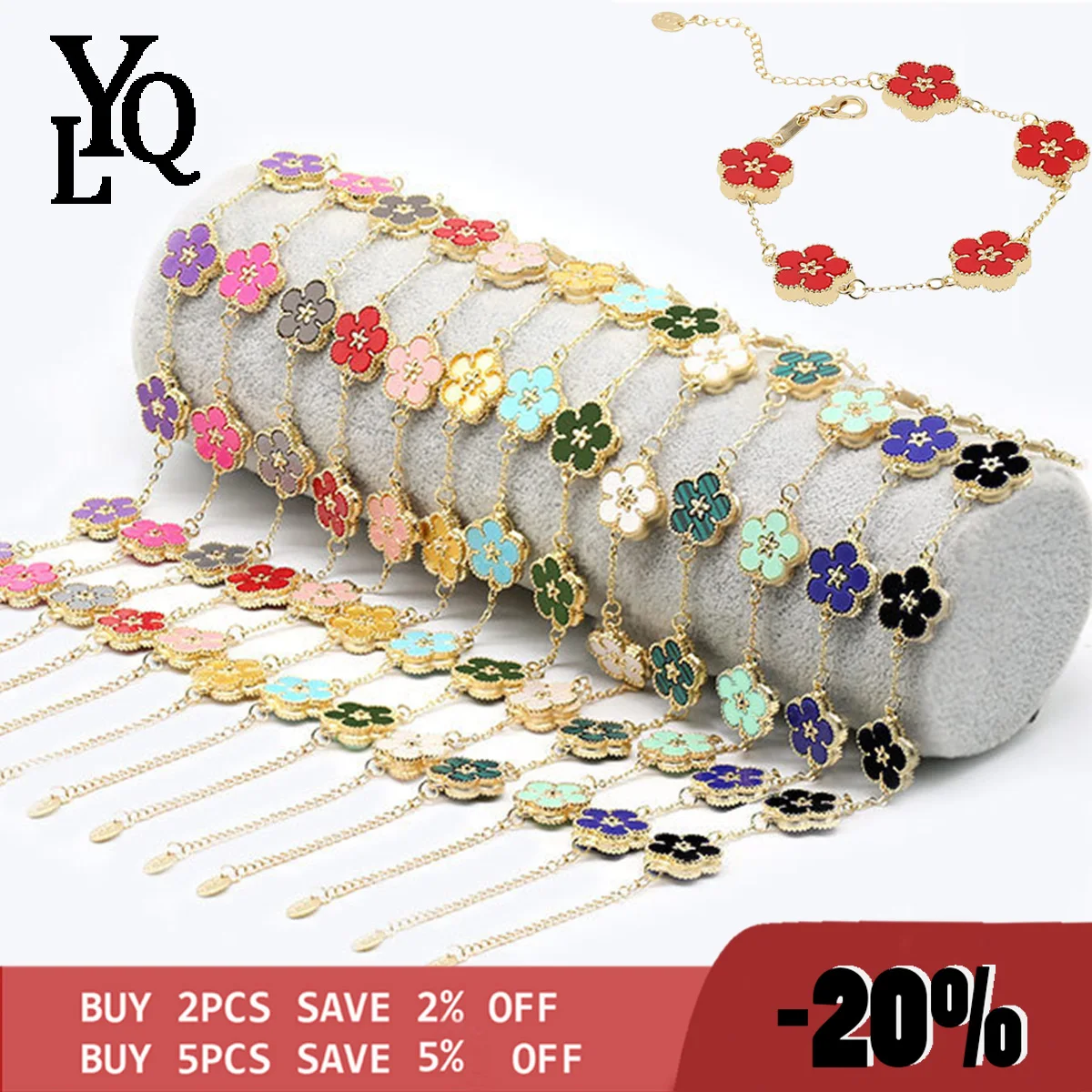 

New Flower Pattern Design Women's Fashion Bracelet Double Sided Color Shell Metal Chain Charming Bracelet Women
