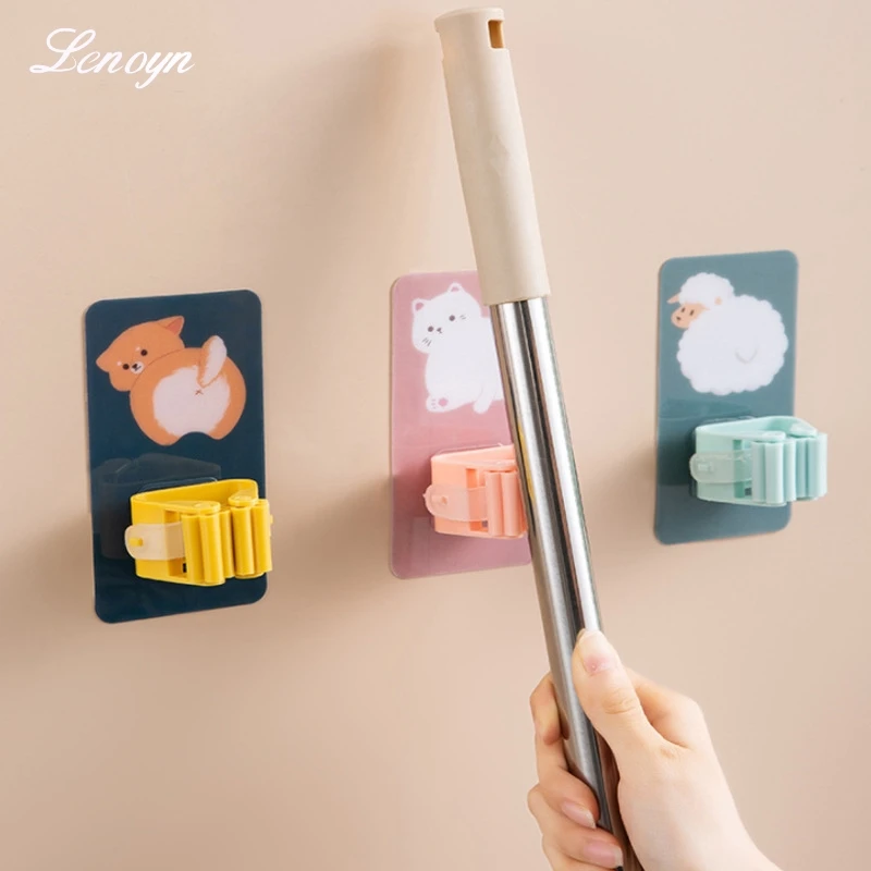 

Lenoyn Cartoon Animal Mop Rack Simple And Traceless Mop Clip Hook Non Perforated Wall Hanging, Household Mop Storage Rack