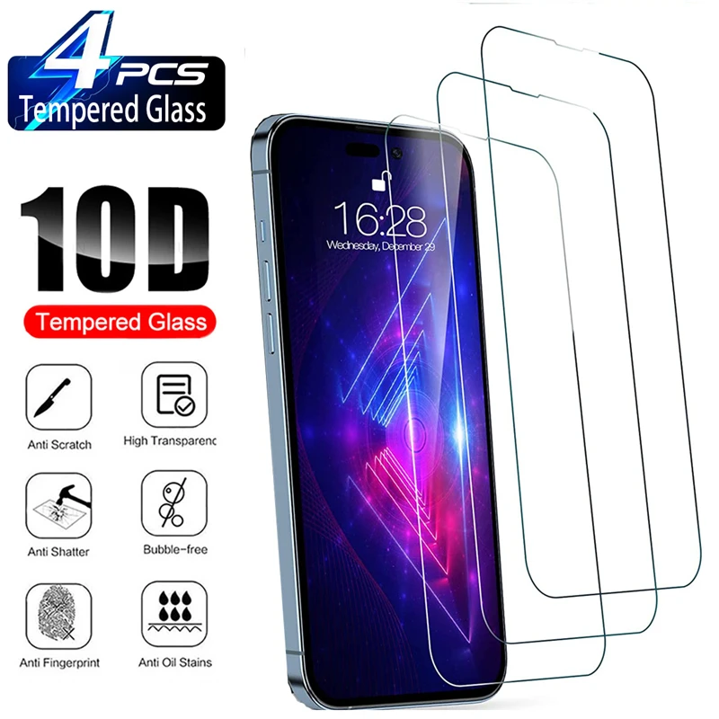 

4 шт. Защитное стекло для экрана для IPhone 13 11 12 14 Pro MAX XR X XS SE 2020 12 13 Mini закаленная пленка для IPhone 6S 7 8 Plus