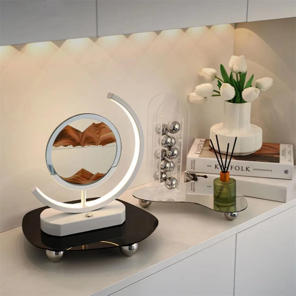 

Flowing Sand Art Picture Circular Glass 3D Hourglass Deep Sea Sand Scene Dynamic Display Flowing Sand Frame 10/12 inch for Home