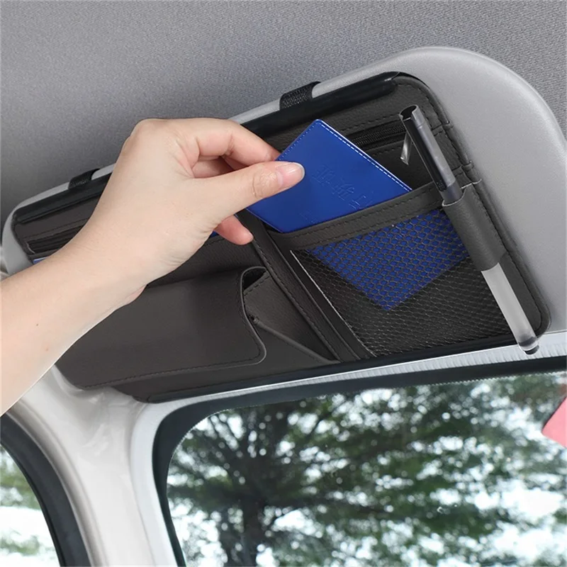 

5 in 1 Car Organizer Sunshade Storage Car Sun Visor Clip Leather Stowing Box Pen Card Ticket Sunglasses Clip Bag Car Accessories