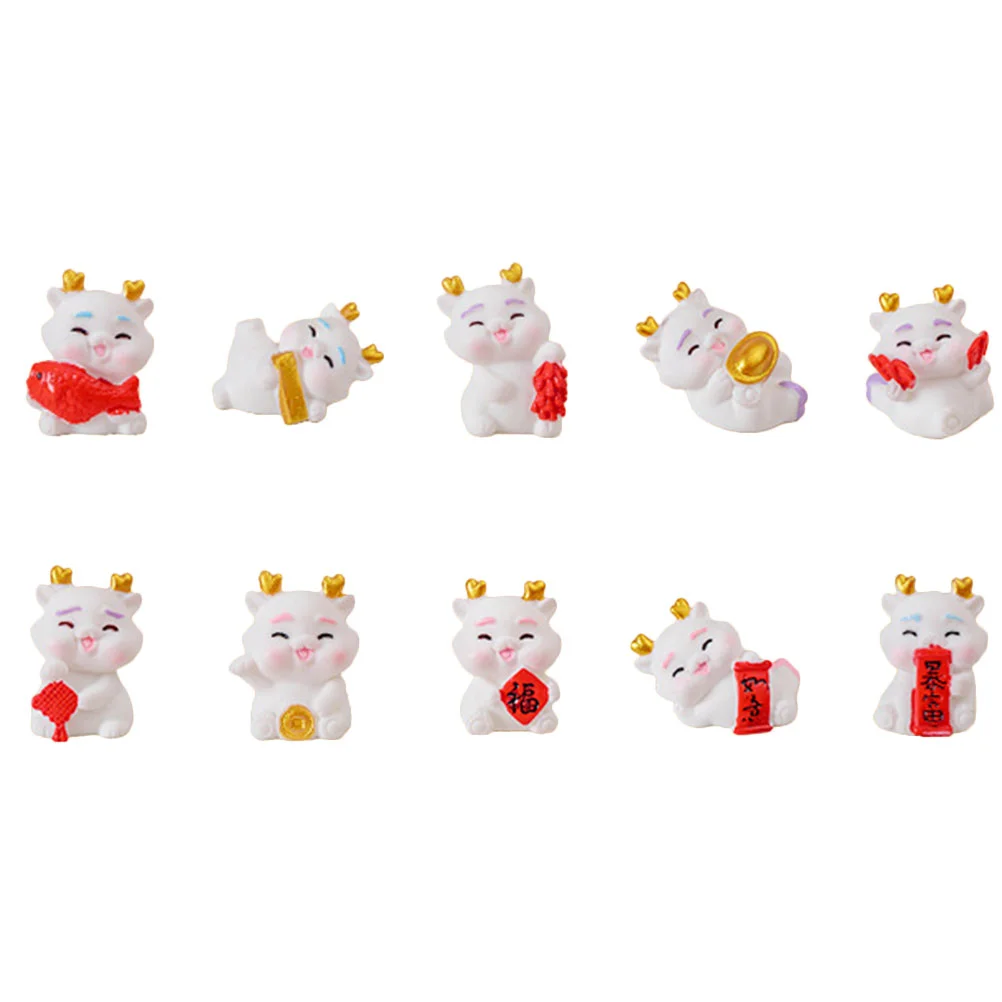 

10 Pcs Desktop Ornaments Dragon Figurines Car Decor Miniature Adorn Resin Statues Micro Landscape Toys
