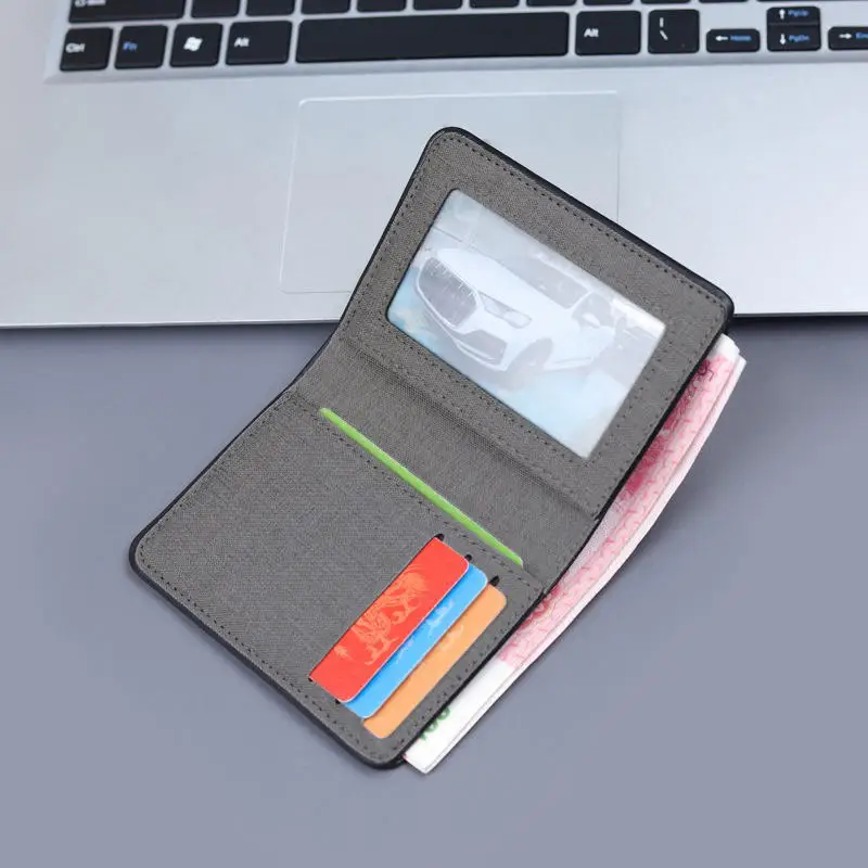 Simple Multi-layer Folding Card Case Canvas Credit ID Holder Retro Bifold Small Wallet Vertical Short Pouch for Men