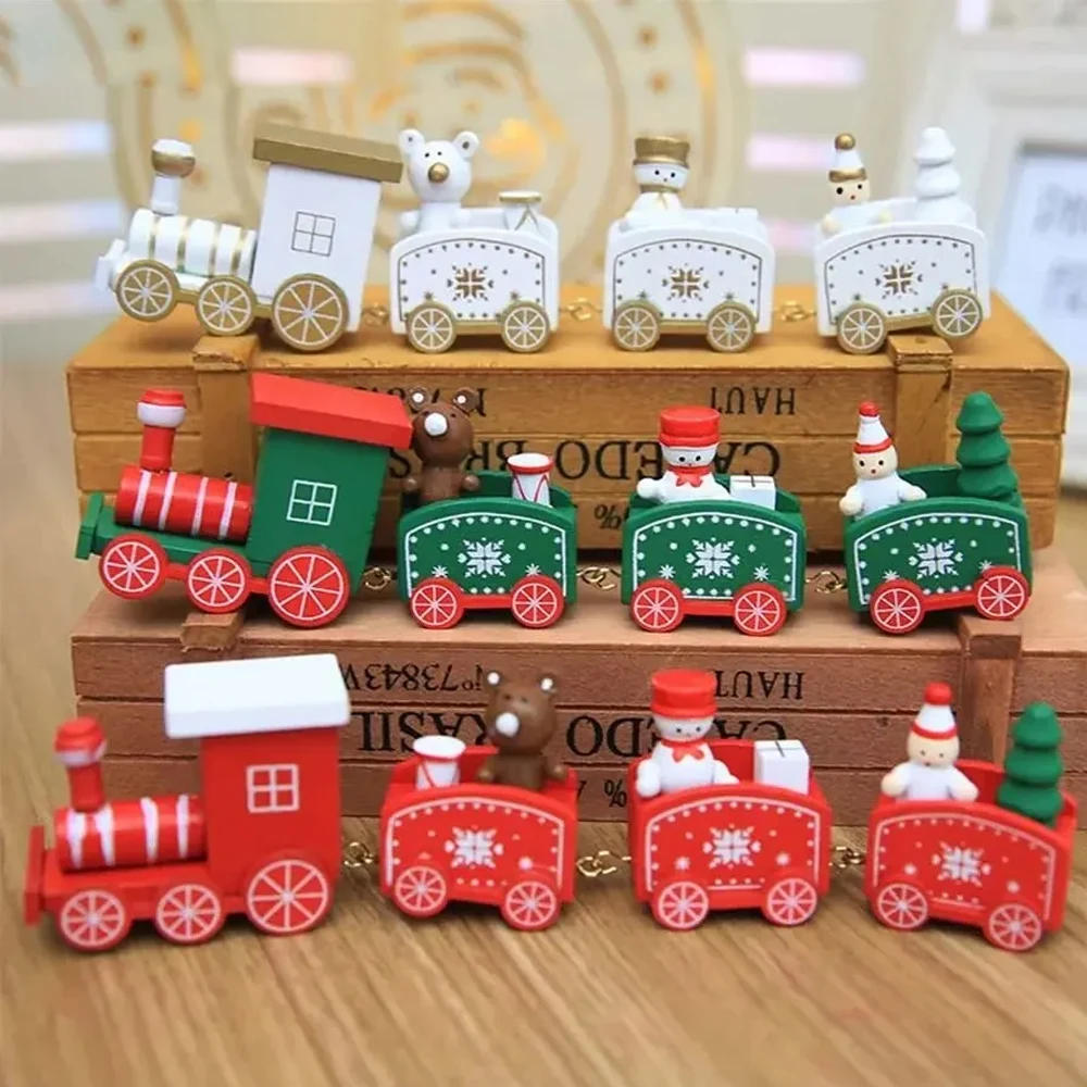 Рождественский Деревянный Четырехсекционный Маленький Поезд Орнамент