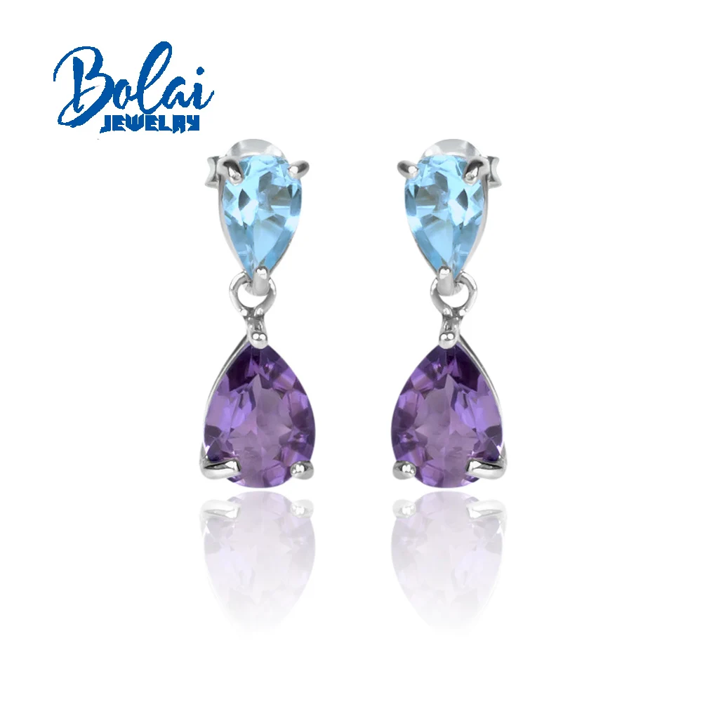 

Simple design natural gemstone Sky Blue Topaz Amethyst earrings 925 sterling silver fine jewelry for Daily wear