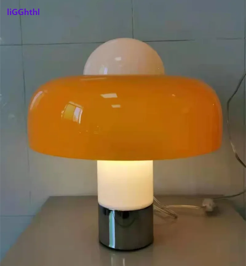 

French Bauhaus Lights Nordic Orange Mushroom Head Table Lamp LED Modern Desk Lighting for Home Bedroom Decoration Indoor Lights