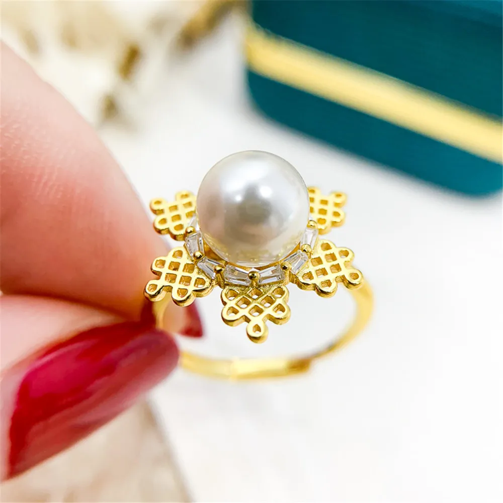

DIY Pearl Accessories S925 sterling silver jewelry gorgeous gold silver ring empty holder with 7-9mm round beads No Pearl