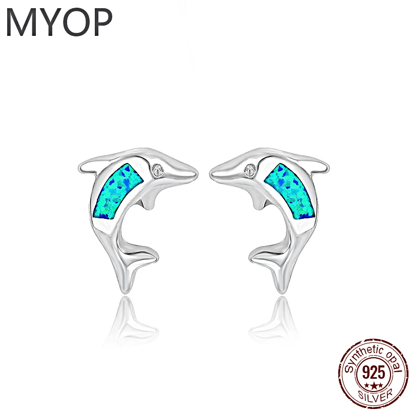 

MYOP 2023 Jewelry 925 Sterling Silver Female Earring Fish Gentle Arc Fine Opal