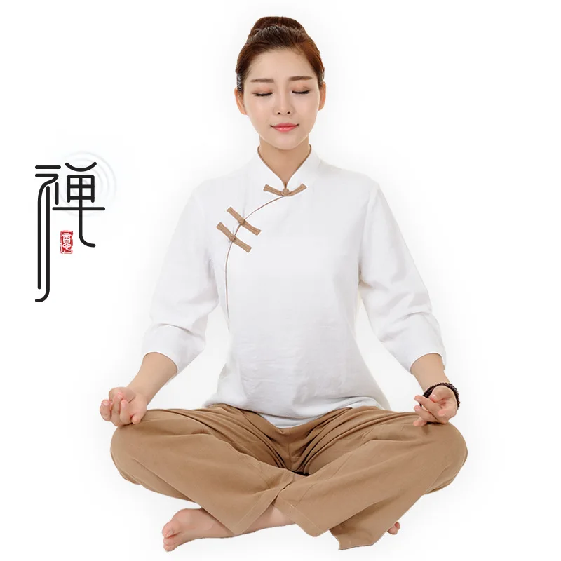 5XL хлопковый льняной женский набор для йоги тайчи Китайская традиционная рубашка