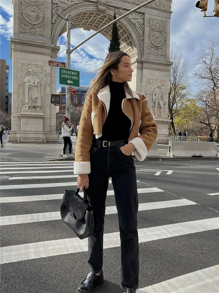 KEYANKETIAN women's classic vintage suede lamb coat winter coat new high street style thick warm short jacket top