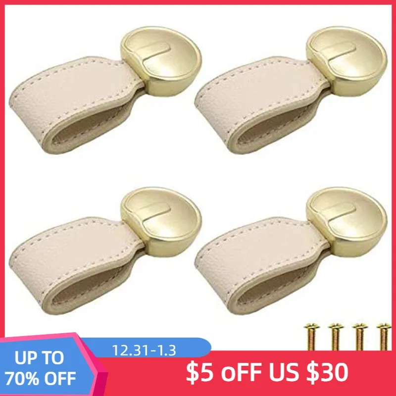 

Handmade Leather Pull Handles Single Hole Cabinet Door Knob Kitchen Closet Drawer Dresser Knobs with Screws for Furniture